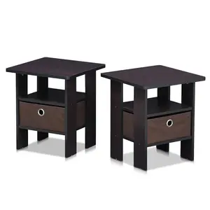 Joseph Side Table Nightstand with Bin Drawer, 2 per set (Set of 2) Dark Walnut