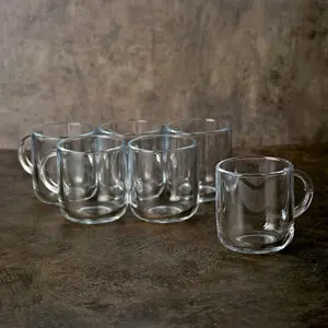 Queensway Home & Dining 245ml 6Pcs Iconic Glass Mugs Coffee Hot Drinks Tea Cup Set with Handle