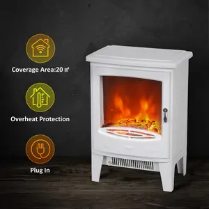 HOMCOM Electric Fireplace Freestanding w/Realistic Flame Effect, White