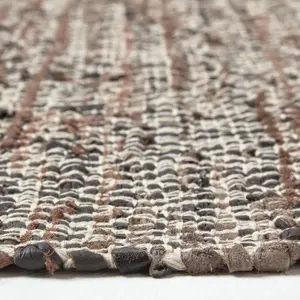 Homescapes Brown Real Leather Handwoven Diamond Pattern Rug, 90 x 150 cm