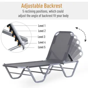 Outsunny Sun Lounger Relaxer Recliner with 5-Position Adjustable Backrest Silver