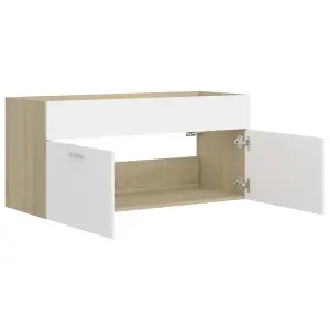 Berkfield Sink Cabinet White and Sonoma Oak 100x38.5x46 cm Engineered Wood