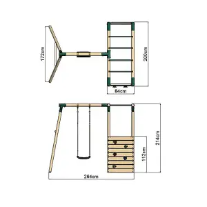 Rebo Wooden Children's Garden Swing Set with Monkey Bars - Single Swing - Solar Green