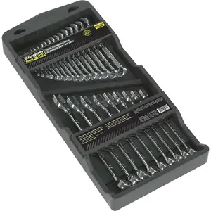 25-Piece Slim Handled Combination Spanner Set with 12-Point Metric Ring and Open End Heads