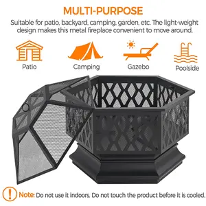 Yaheetech Hex-Shaped Fire Pit with Spark Screen and Poker