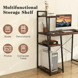 COSTWAY Home Office Desk Computer Desk PC Laptop Table w/ Bookshelf & Host Stand