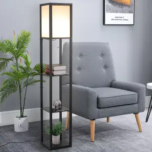 HOMCOM Floor Lamp Reading Lamp with 3-Tier Storage Shelf for Home Office, Black