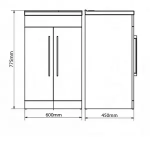 Bathroom 2 Door Floor Standing Vanity Unit with Ceramic Basin 600mm Wide - Storm Grey Gloss  - Brassware Not Included