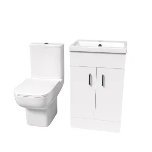 Nes Home White 500mm Cloakroom Suite with Basin Vanity and Close Coupled Toilet