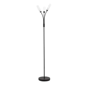 ValueLights Maya 3 Way Curved Arm Matt Black Floor Lamp for Living Room Lounge Hallway Light