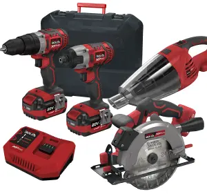 Lumberjack Cordless 20V Combi Drill Impact Driver Drill Vacuum & Circular Saw with 4A Batteries & Fast Charger