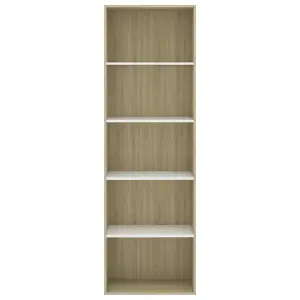 Berkfield 5-Tier Book Cabinet White and Sonoma Oak 60x30x189 cm Engineered Wood