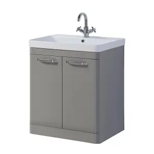 Bathroom 2-Door Floor Standing Vanity Unit with Basin 800mm Wide White 1 Tap Hole - Basalt Grey - Brassware Not Included