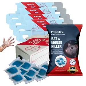 Mouse Poisoning Blue Pasta Sachets with Cardboard Mouse Boxes Single Feed Rat Mice Killer Pasta Max Strength 150g with 5 Boxes