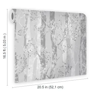 Sublime Silver effect Dappled trees Smooth Wallpaper