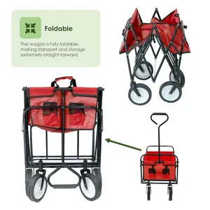 Oypla Red Heavy Duty Foldable Garden Festival Trolley Folding Cart Wagon Truck Wheelbarrow