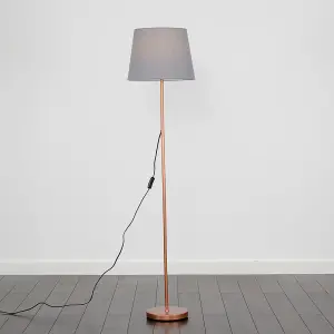 ValueLights Modern Standard Floor Lamp In Copper Metal Finish With Grey Tapered Shade