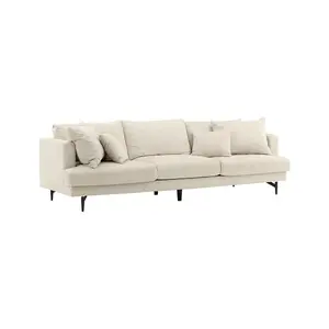 3 - 4 Seats Sofia Sofa , Black Steel Legs / Beige Velvet Sofa