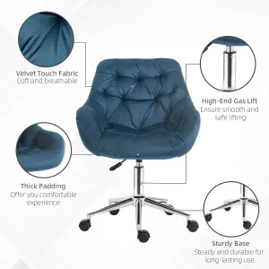 Vinsetto Velvet Home Office Chair Desk Chair with Adjustable Height, Blue