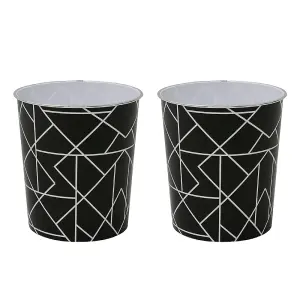 JVL Linear Black Waste Paper Bin, 27x25cm, Set of 2