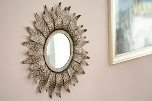 Bronze Feathered Frame Hanging Mirror 40cm