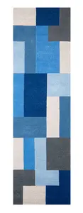 Handmade Luxurious Modern Geometric Easy to Clean Blue Wool Rug for Living Room & Bedroom-160cm X 230cm