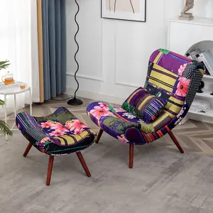 Fabric Patchwork Katia Accent Chair with Footstool Multicolour