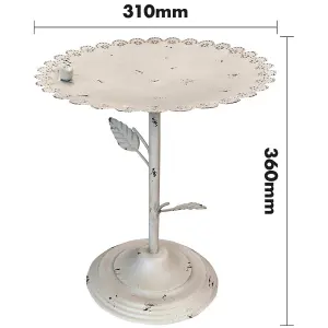 White Miniature Bird Bath or Seed Feeder - Metal Outdoor Garden Flower Design Water Bowl or Feeding Station - H36 x 31cm Diameter