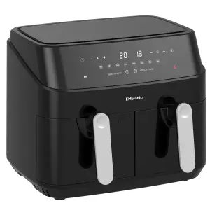 EMtronics EMAFDD9L Digital 9L Double Basket Large Dual Air Fryer with Timer - Black