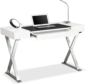 Homeology ADONIS Gloss White and Chrome Ergonomic Home Office Luxury Computer Desk