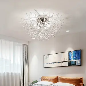 Modern Chrome 6 Lights Sputnik Dandelion Crystal Flush Mount Ceiling Lights Chandelier Lamp 50cm