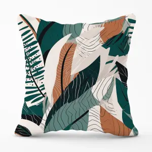 Autumn Tropical Leaves Green Brown Cushions 45cm x 45cm