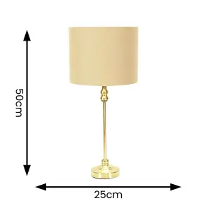 ValueLights Maggie Gold Candlestick Table Lamp with Beige and Metallic Gold Lamp Shade and LED Bulb