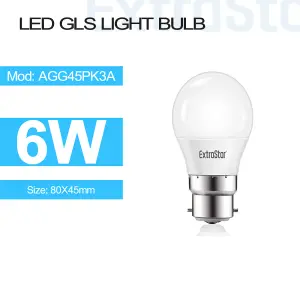 6W LED Ball Bulb B22, 6500K, Pack of 3, Paper Pack