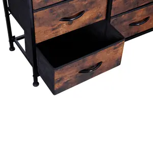 Wooden Effect Chest Of Drawers With Metal Frame, 6 Large Deep Fabric Drawers Organiser Storage