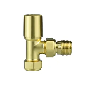 Angled Brushed Brass Round Manual Radiator Valves