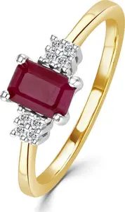 Ruby 6 X 4mm And Diamond 9K Gold Ring A4334