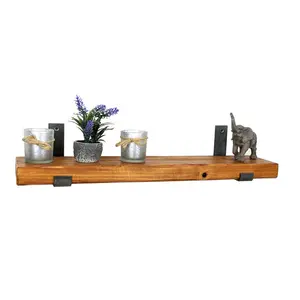 Benedicte  Bracket Shelf with Hooks Light Oak / 24cm H x 180cm W x 14.5cm D