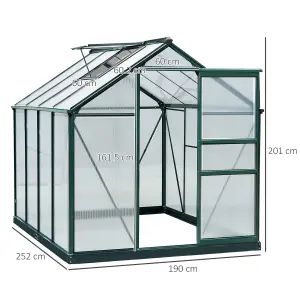 Outsunny 6x8ft Walk-In Polycarbonate Greenhouse Plant Grow Galvanized Aluminium