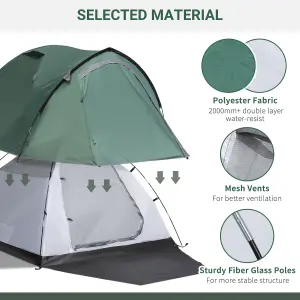 Outsunny Compact Camping Tent w/ Vestibule & Mesh Vents for Hiking Green