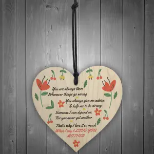 Red Ocean I Love You Mother Wooden Hanging Heart Sign Mothers Day Gifts Presents for Mum Birthday Christmas Mum Gift