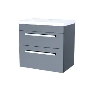 Nes Home Nanuya 600mm Gloss Anthracite Wall Hung 2 Drawer Vanity Cabinet & Basin