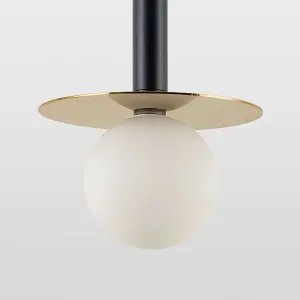 houseof Brass Plate and Frosted Shade Opal Ball Pendant Ceiling Light - Charcoal Grey Black