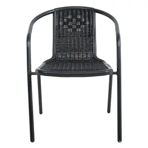 6 Pcs Black Vintage Style Stacking Rattan Patio Garden Chairs Outdoor Armchairs with Metal Frame