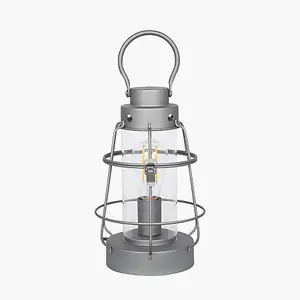 Grey Metal and Clear Glass  Oil Lantern Table Lamp