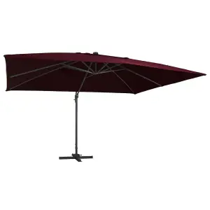 Berkfield Cantilever Umbrella with LED Lights Bordeaux Red 400x300 cm