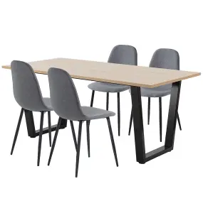 Hallowood Furniture Dudley 1.8m Dining Table Set with 4 Dark Grey Fabric Chairs