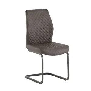 PS  Global Set of 2 Noah Dining Chairs Leather PU Chair with Grey Cantilever Base (Taupe)