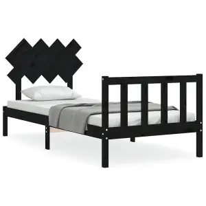 Berkfield Bed Frame with Headboard Black 90x200 cm Solid Wood