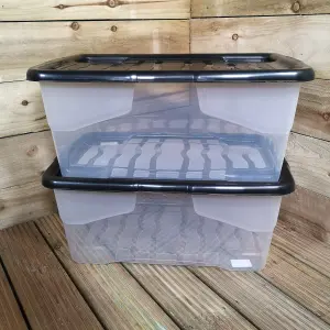 2 x 42L Clear Storage Box with Black Lid, Stackable and Nestable Design Storage Solution